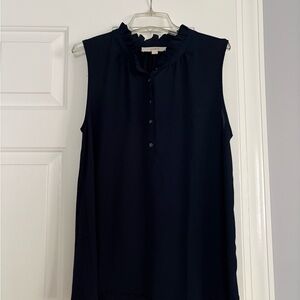LOFT Midnight Sleeveless Ruffle Blouse